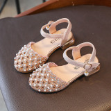 Kid Girl Crystal Diamond Pearls Sequins Sandals Wedding Dress Shoes