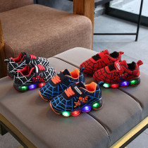 Kids Boy Sneakers LED Light Shining Spider Man Net Running Sport Sneakers