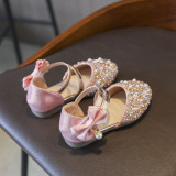 Kid Girl Crystal Diamond Pearls Bowknot Sandal Wedding Dress Shoes
