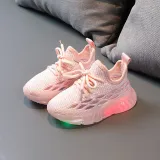 LED Light Kids Shoes Net Surface Lightweight Plaids Mesh Sport Sneakers Shoes