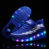 Kids LED Light USB Charging Roller Skates Single Wheel Mesh Sneakers Shoes for Girls Boys