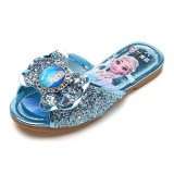 Kid Girl Sequins Lovely Princess Frozen Elsa Indoor Outdoor Slippers Sandals Shoes