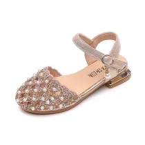 Kid Girl Crystal Diamond Pearls Sequins Sandals Wedding Dress Shoes