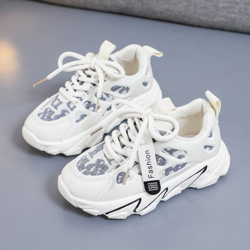 Kids Letter Embroidery Mesh Breathable PU Leather Running Sport Sneakers Shoes
