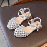 Kid Girl Crystal Diamond Pearls Sequins Sandals Wedding Dress Shoes
