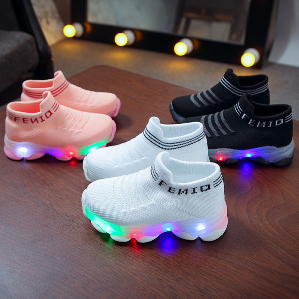 Toddler Kids LED Light Fashion Socks Slip On Sneakers Shoes