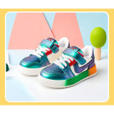 Kids Macthing Rainbow Color Sneakers Flat PU Leather Shoes
