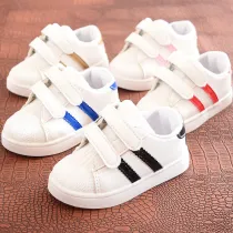 Toddler Kids White Flat PU Leather Breathable Sports Sneakers Shoes