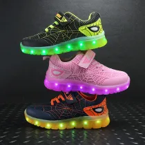 Kid USB Charging LED Light Sports Mesh Breathable Sneakers Shoes For Boys Girls
