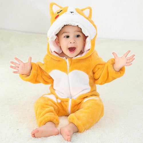 Baby Yellow Corgi Cute Dog Onesie Kigurumi Pajamas Animal Costumes for Unisex Babys