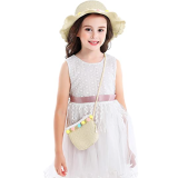 Kids Colorful Pompoms Straw Beach Sunhat With Bag Set