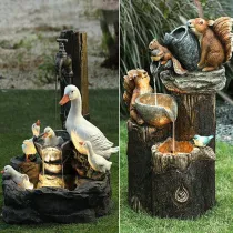 Resin Sculpture Ducks Squirrel Bathing Garden Statue Decoration Animal Garden Water Feature
