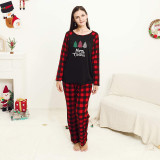 Christmas Family Matching Sleepwear Pajamas Sets Plaids Trees Top and Red Plaid Pants With Dog Cloth