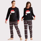 Christmas Family Matching Sleepwear Pajamas Sets Christmas Red Hat Top and Deers Trees Geometrical Pants