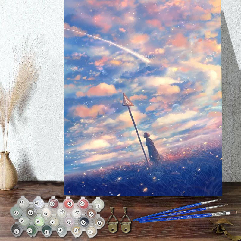 DIY Paint By Numbers Colorful Sky Oil Painting Zero Basis HandPainted Home Decor Canvas Drawing
