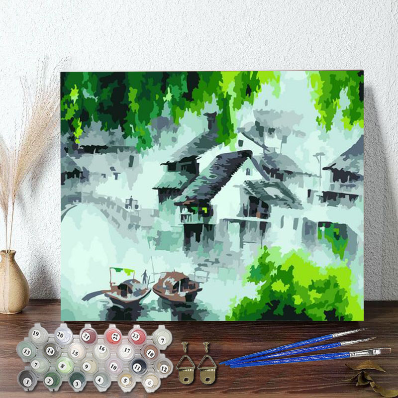 DIY Paint By Numbers Colorful Waterside Scenery Oil Painting Zero Basis HandPainted Home Decor Canvas Drawing
