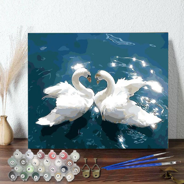 DIY Paint By Numbers Swan Blue Lake Oil Painting Zero Basis HandPainted Home Decor Canvas Drawing