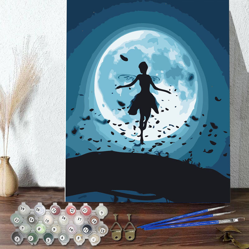 DIY Paint By Numbers Colorful Night Moon Butterflies Woman Oil Painting Zero Basis HandPainted Home Decor Canvas Drawing