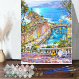 DIY Paint By Numbers Colorful Holiday Resort Oil Painting Zero Basis HandPainted Home Decor Canvas Drawing