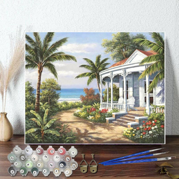 DIY Paint By Numbers Colorful Beach White Palace Oil Painting Zero Basis HandPainted Home Decor Canvas Drawing