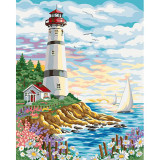 DIY Paint By Numbers Colorful Lighthouse Scenery Oil Painting Zero Basis HandPainted Home Decor Canvas Drawing