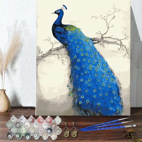 DIY Paint By Numbers Colorful Blue Peafowl Oil Painting Zero Basis HandPainted Home Decor Canvas Drawing