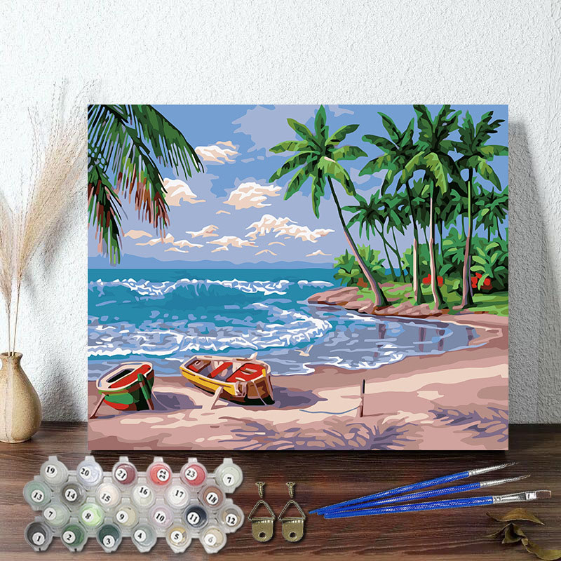 DIY Paint By Numbers Colorful Seascape Oil Painting Zero Basis HandPainted Home Decor Canvas Drawing