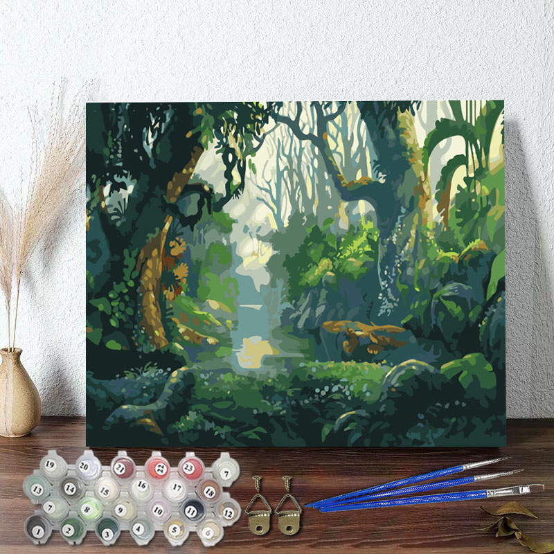 DIY Paint By Numbers Colorful Forest Oil Painting Zero Basis HandPainted Home Decor Canvas Drawing