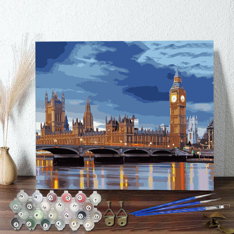 DIY Paint By Numbers London Bridge London Big Ben Tower Oil Painting Zero Basis HandPainted Home Decor Canvas Drawing