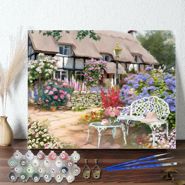 DIY Paint By Numbers Colorful Cottages Oil Painting Zero Basis HandPainted Home Decor Canvas Drawing