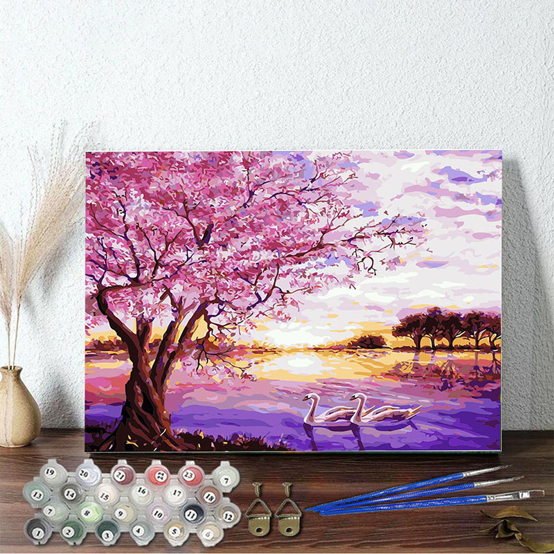 DIY Paint By Numbers Lift Tree Oil Painting Zero Basis HandPainted Home