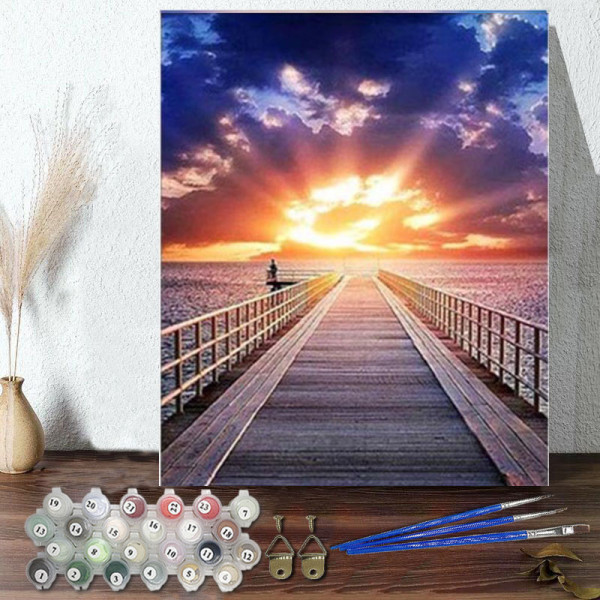 DIY Paint By Numbers Colorful Sunset Oil Painting Zero Basis HandPainted Home Decor Canvas Drawing