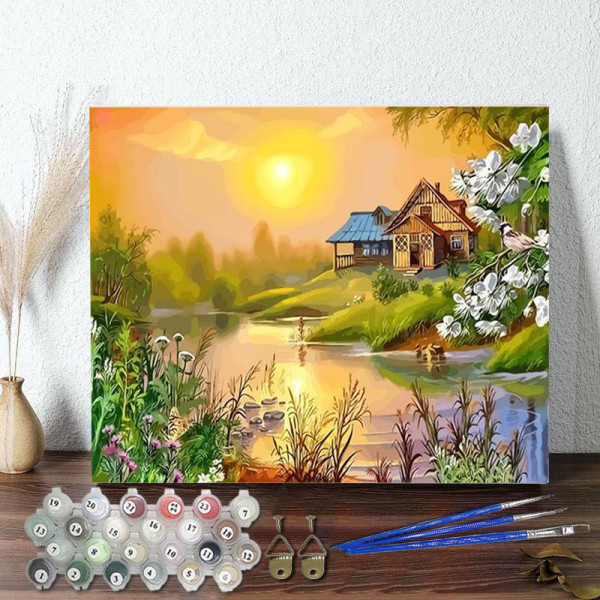 DIY Paint By Numbers Colorful Sunrise Oil Painting Zero Basis HandPainted Home Decor Canvas Drawing