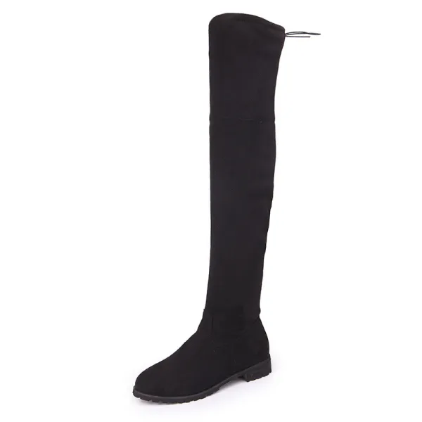 Classic Women Zipper Boots Over The Knee High Suede Flat Boots