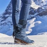 Woman PU Martin Lace UP Mid-calf Flat Snow Boots