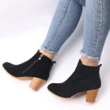 Women's Outside Shoes Side Zipper Frosted Leather Martin Top Block Heel Booties Short Suede Boots