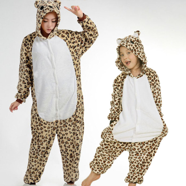 Family Kigurumi Pajamas Lights Brown Leopard Animal Onesie Cosplay Costume Pajamas For Kids and Adults