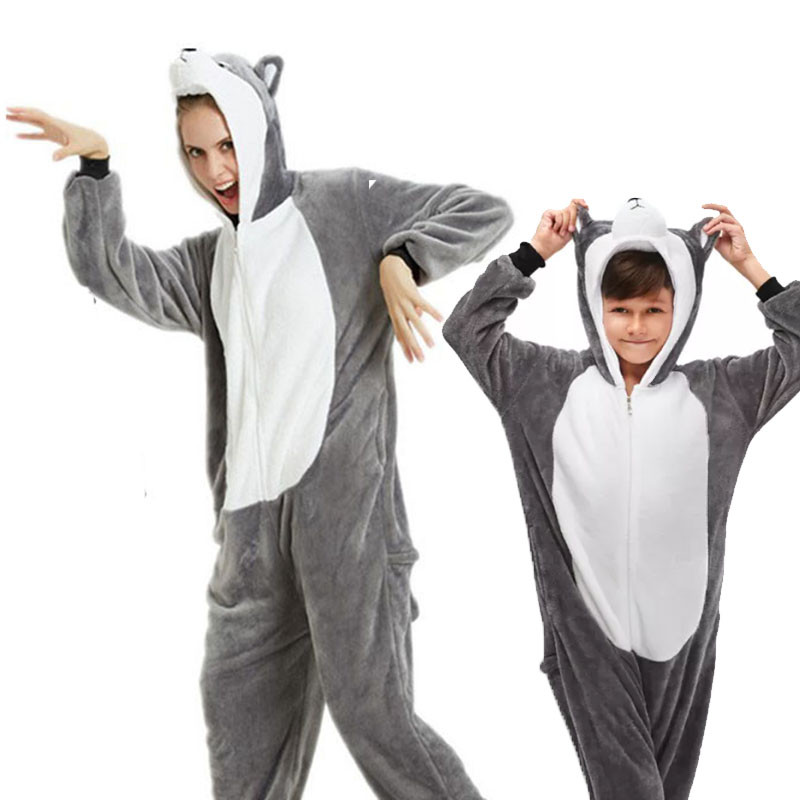 Family Kigurumi Pajamas Grey Husky Dog Animal Onesie Cosplay Costume ...