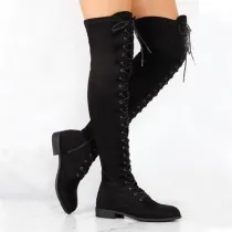 Round Toe Lace-up Over The Knee Suede Thigh High Boots