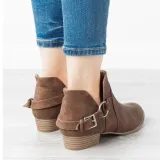 Women's Outside Shoes Martin Pointed Toe Belt Non-slip Suede Boots