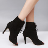 Women's Fashion Peep-toe Open Toe Gladiator Lace Up High Heels Boots