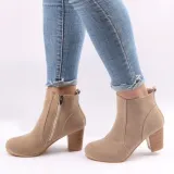 Women's Outside Shoes Side Zipper Frosted Leather Martin Top Block Heel Booties Short Suede Boots