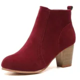 Women's Outside Shoes Side Zipper Frosted Leather Martin Top Block Heel Booties Short Suede Boots