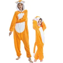 Family Kigurumi Pajamas Orange Embroidery Fox Animal Onesie Cosplay Costume Pajamas For Kids and Adults