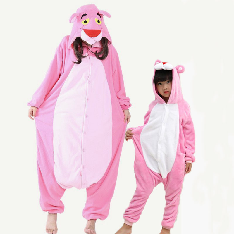 Family Kigurumi Pajamas Pink Leopard Onesie Cosplay Costume Pajamas For Kids and Adults