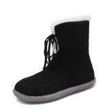 Women's Outside Boots Lace-up Plus Fleece Snow Boots Winter Flock Warm Suede Booties