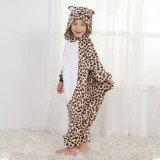 Family Kigurumi Pajamas Lights Brown Leopard Animal Onesie Cosplay Costume Pajamas For Kids and Adults