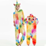 Family Kigurumi Pajamas Rainbow Matching Color Unicorn Animal Onesie Cosplay Costume Pajamas For Kids and Adults
