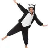 Family Kigurumi Pajamas Black Husky Dog Animal Onesie Cosplay Costume Pajamas For Kids and Adults