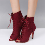 Women's Fashion Peep-toe Open Toe Gladiator Lace Up High Heels Boots